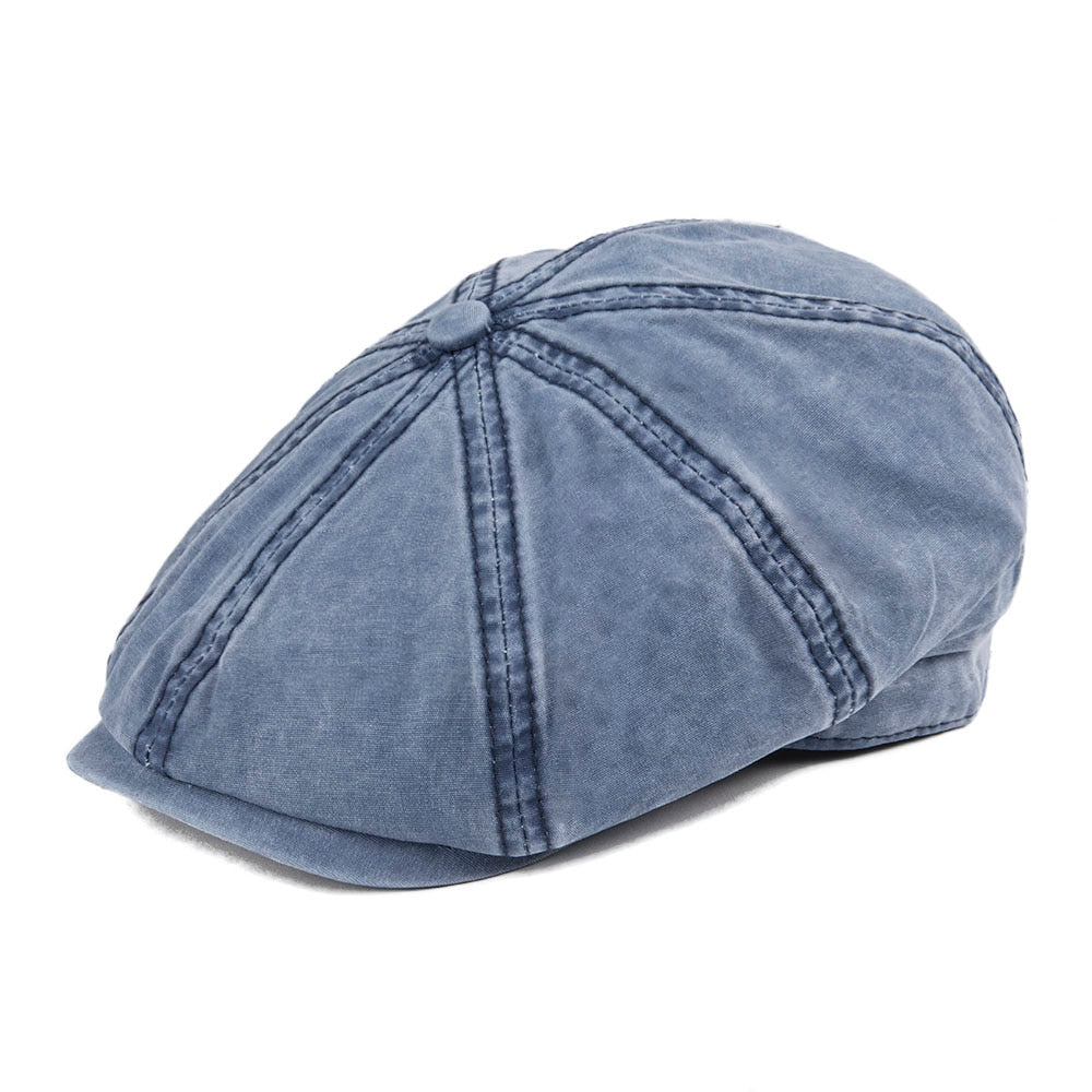 Navy Blue Washed Cotton Newsboy Cap